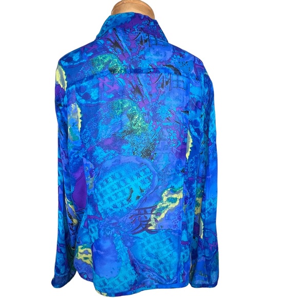 Chico’s Women’s Multi Color Button Front Semi-Sheer Silk Blouse Size 2=XL/16 EUC - Picture 7 of 13